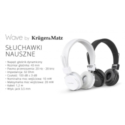 Słuchawki przewodowe nauszne Kruger&Matz Wave białe (KM0633)