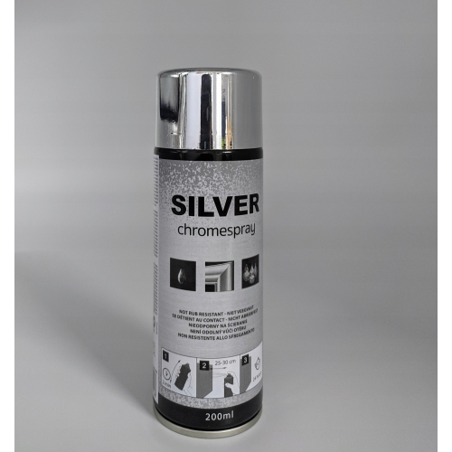 LAKIER FARBA W SPRAYU SREBRNY silver CHROM 200 ml DEKORACYJNY Szybkoschnący