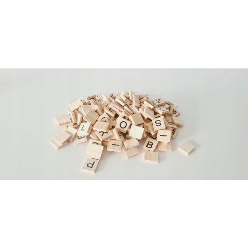 Drewniane klocki literki do gry 200 sztuk scrabble prezent gra towarzyska