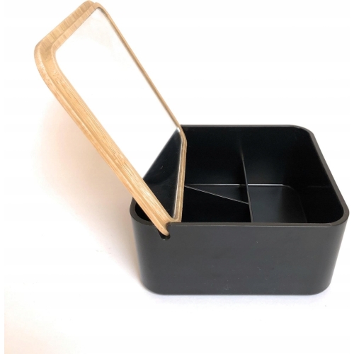 POJEMNIK ORGANIZER DO PRZECHOWYWANIA BAMBUSOWY Z LUSTERKIEM 14x14x7cm