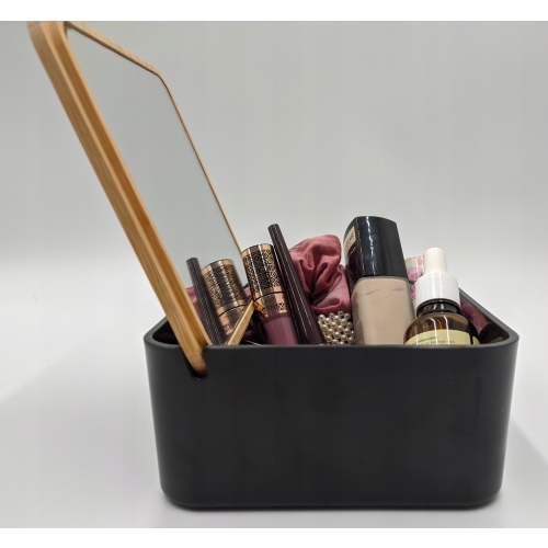 POJEMNIK ORGANIZER DO PRZECHOWYWANIA BAMBUSOWY Z LUSTERKIEM 14x14x7cm