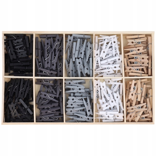 KLAMERKI DREWNIANE MINI SPINACZE ŻABKI DO ZDJĘĆ Via Chasse Zestaw 200 szt C