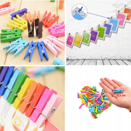 KLAMERKI DREWNIANE MINI SPINACZE ŻABKI DO ZDJĘĆ Via Chasse Zestaw 200 szt C