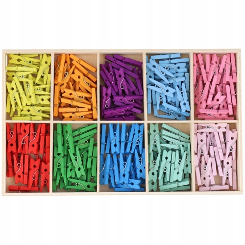 KLAMERKI DREWNIANE MINI SPINACZE ŻABKI DO ZDJĘĆ Via Chasse Zestaw 200 szt C