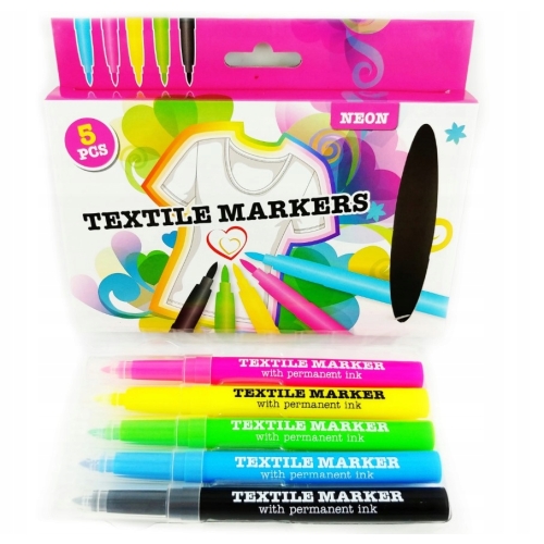 Pisaki markery do tkanin odzieży Free & Easy NEONOWE 5szt wielokolorowe