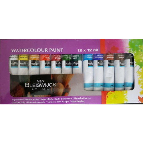 Farby akwarelowe ZESTAW wielokolorowy 12x12ml RÓŻNE KOLORY Van Bleiswijck