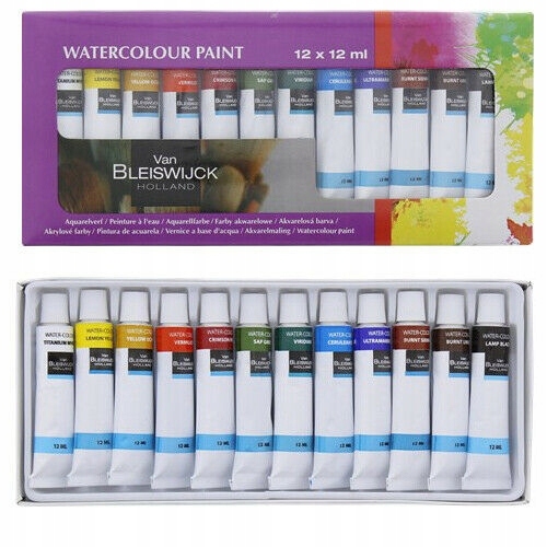 Farby akwarelowe ZESTAW wielokolorowy 12x12ml RÓŻNE KOLORY Van Bleiswijck
