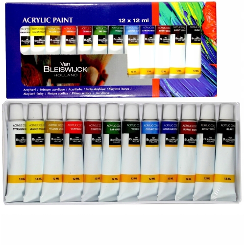 Farby akrylowe ZESTAW 12 x 12 ml RÓŻNE KOLORY Van Bleiswijck Prezent CS