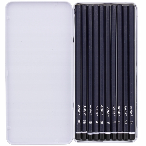 Zestaw dziesięciu ołówków w metalowym etui Gradacja 5B - 2H 10szt Pencil