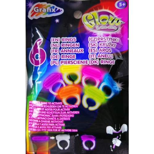 Zestaw świecących gadżetów Pierścionki fluorescencyjne GLOW 6sztuk