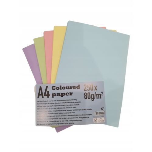 PAPIER kolorowy do druku Coloured A4 VIACKASSA 250 arkuszy 80 g/m² Paper