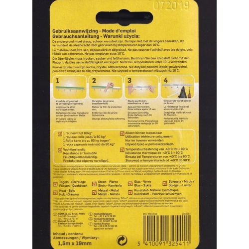 Dwustronna taśma montażowa PATTEX 80 kg 1,5mx19mm Mocna wytrzymała CS