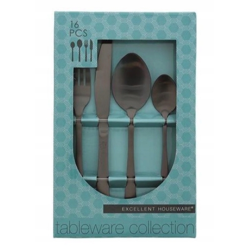 SZTUĆCE CZARNE KOMPLET ZESTAW sztućców 16 el. MATOWE Houseware