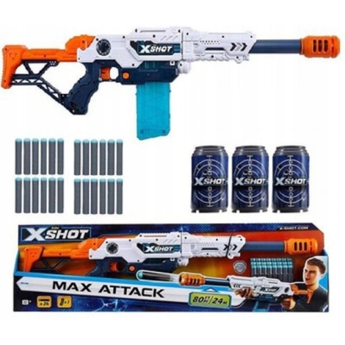 WYRZUTNIA PISTOLET KARABIN ZABAWKA X SHOT MAX ATTACK 24 STRZAŁKI PREZENT