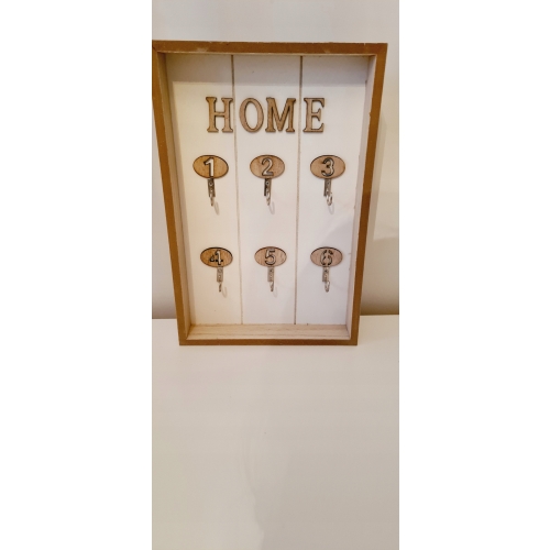 Szafka wieszak na klucze drewniana skrzynka HOME 6 haczyków z numerami