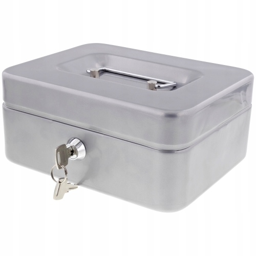 Metalowa kasetka Skarbonka Sejf klucz DUŻA SZARA wymiary 20 x 16 x 9cm