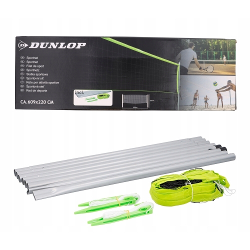 Siatka sportowa + słupki DUNLOP wymiary 609 x 220 cm Tenis siatkówka Gra