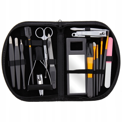 ZESTAW DO MANICURE pedicure + pędzelki do makijażu w ETUI 18 ELEMENTÓW