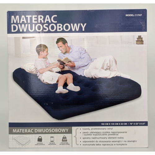 MATERAC DWUOSOBOWY DUŻY Joinco 192 x 135 x 22 cm 11747 + łatka niebieski