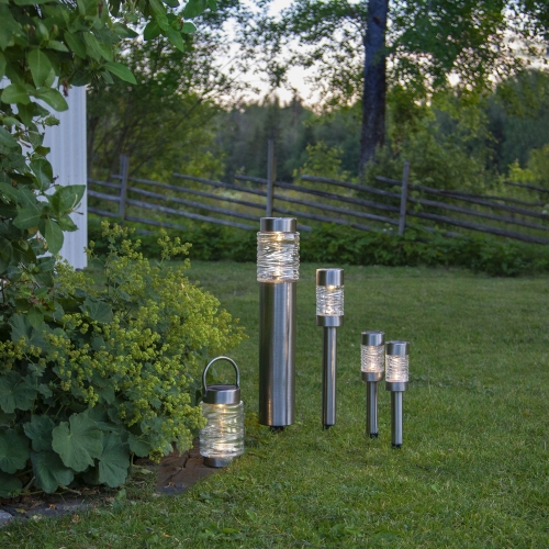 Solarne lampy ogrodowe szklane czujnik zmierzchu zestaw 3 szt wbijane inox