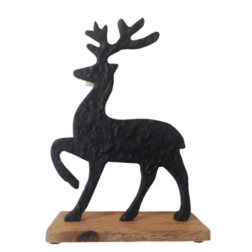 FIGURKA RENIFER CZARNA METAL DREWNO DEKORACJA ŚWIĄTECZNA GLAMOUR 22x15cm