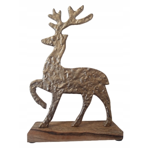 FIGURKA RENIFER CZARNA METAL DREWNO DEKORACJA ŚWIĄTECZNA GLAMOUR 22x15cm