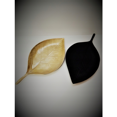PATERA TALERZ TACA DEKORACJA DUŻY LIŚĆ REALNY CZARNY NA PREZENT 44 X 23 CM