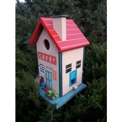 DOMEK DLA PTAKÓW DREWNIANY BUDKA LĘGOWA OZDOBNA wym. 14.5x14x5x23cm XL