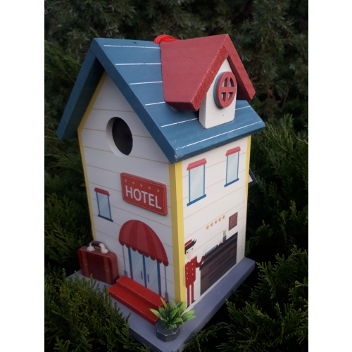 DOMEK DLA PTAKÓW DREWNIANY BUDKA LĘGOWA OZDOBNA wym. 14.5x14x5x23cm XL