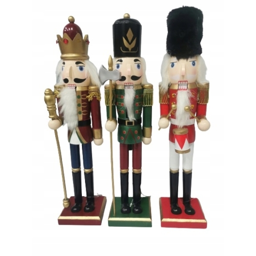 Dziadek do orzechów świąteczna drewniana figurka kolorowa DUŻA Król Berło