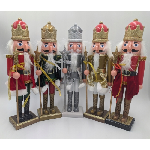 Dziadek do orzechów świąteczna drewniana figurka kolorowa DUŻA Król Berło