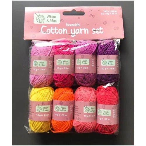 WŁÓCZKI BAWEŁNIANE ZESTAW 12 SZTUK MOTKÓW + 6 SZYDEŁEK 3-10mm RÓŻNE KOLORY