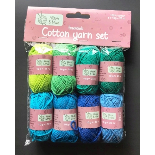 WŁÓCZKI BAWEŁNIANE ZESTAW 12 SZTUK MOTKÓW + 6 SZYDEŁEK 3-10mm RÓŻNE KOLORY