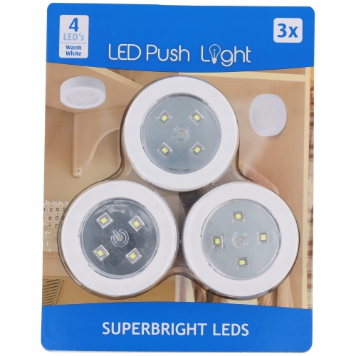 Lampka LAMPKI LED push meblowe dotykowe do szafy S Zestaw 3 szt SREBRNE