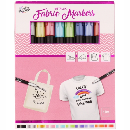 MARKERY DO MALOWANIA TKANIN KOLORY METALICZNE 10 SZT CRAFT UNIVERSE PINK