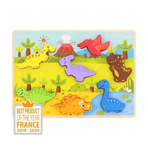 DREWNIANE PUZZLE XL KLOCKI 7 EL DINOZAURY MM 53 7elementów układanki