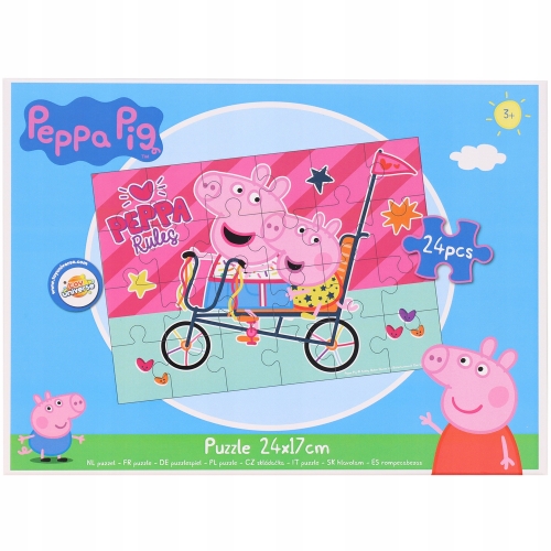PUZZLE Nickelodeon 24 SZT ŚWINKA PEPPA PIG 24 X 17 CM ROWEROWY RAJD