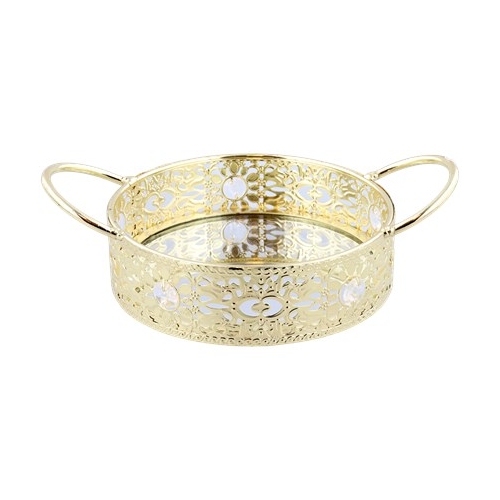 PIĘKNA TACA PATERA METALOWA KWADRATOWA GLAMOUR ZŁOTA WZÓR 15x15cm