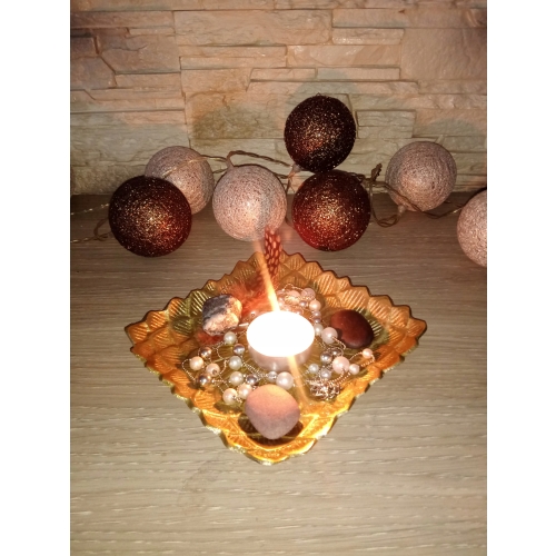 PIĘKNA TACA PATERA METALOWA KWADRATOWA GLAMOUR ZŁOTA WZÓR 15x15cm