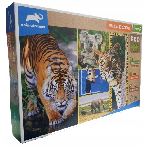 PUZZLE 1000 SZTUK ANIMAL PLANET TYGRYS SŁOŃ PANDA ŻYRAFA NATURALNE EKO FSC