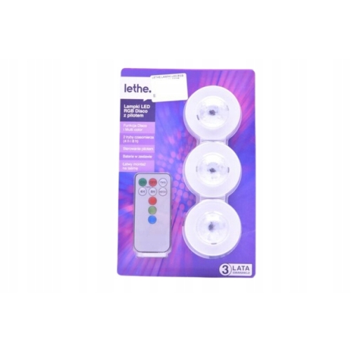 LAMPKI LED RGB LETHE DISCO z pilotem zestaw 3 sztuK