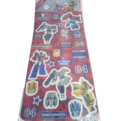 NAKLEJKI SAMOPRZYLEPNE BOHATERÓW TRANSFORMERS ARKUSZ 50 sztuk