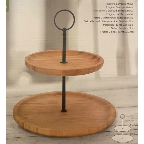 Patera dwupoziomowa z drewna bambusowego wys 23,5cm EXCELLENT prezent