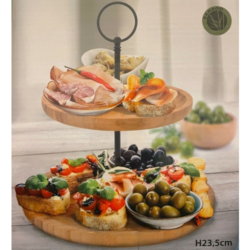 Patera dwupoziomowa z drewna bambusowego wys 23,5cm EXCELLENT prezent