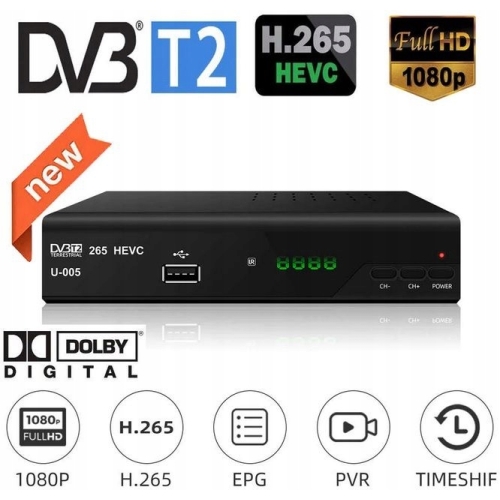 DEKODER TUNER TV NAZIEMNEJ DVB-T2 HEVC H.265 U-005
