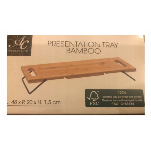 BAMBUSOWA PATERA DO SERWOWANIA DAŃ NA METALOWYCH NÓŻKACH 48 X 20cm STABILNA