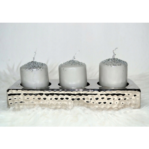 Świecznik na trzy tealighty lampion 17 cm w kolorze srebrnym Piękny Glamour