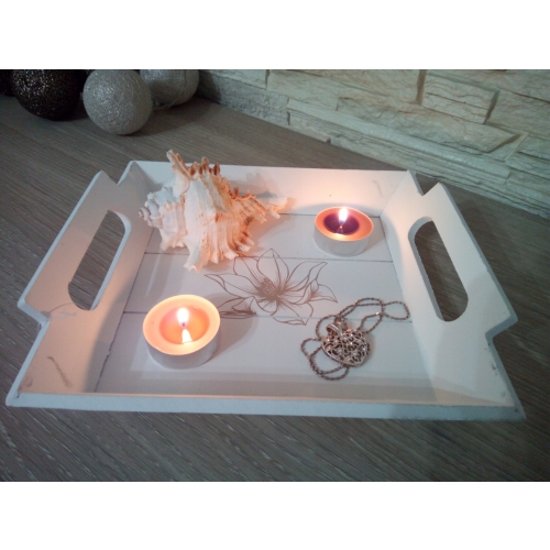 TACA DEKORACYJNA z uchwytami MDF 23x20cm kwiat cza