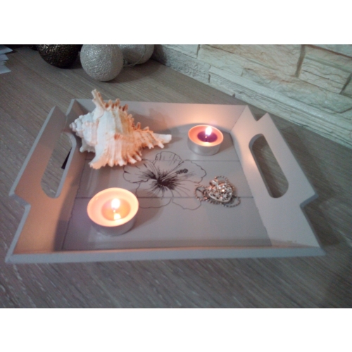 TACA DEKORACYJNA z uchwytami MDF 23x20cm WZÓR BEŻO