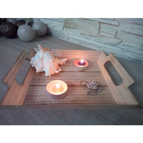 TACA DEKORACYJNA z uchwytami MDF 23x20cm WZÓR BEŻO